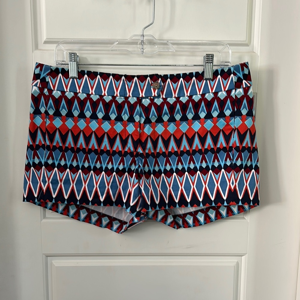 J. Crew Red and Blue Shorts with Geometric Pattern